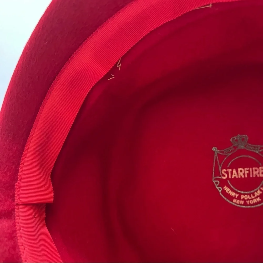 Vintage Netted Red Pillbox Felted Wool Hat by Henry Pollak NY Starfire
